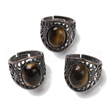 Natural Tiger Eye Oval Adjustable Rings RJEW-K271-06R-22-1