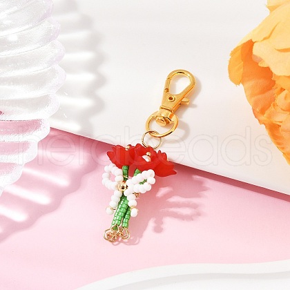 Bouquet Handmade Glass Seed Beaded & Acrylic Pendants Decorations HJEW-MZ00269-03-1