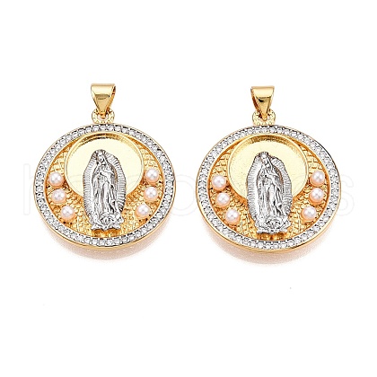 Brass Micro Pave Cubic Zirconia with ABS Imitation Pearl Pendants KK-T070-18G-1