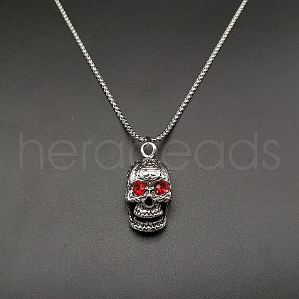 Alloy Ruby Rhinestone Pendant 667 Stainless Steel Chain Necklaces FS-WG7010E-04-1