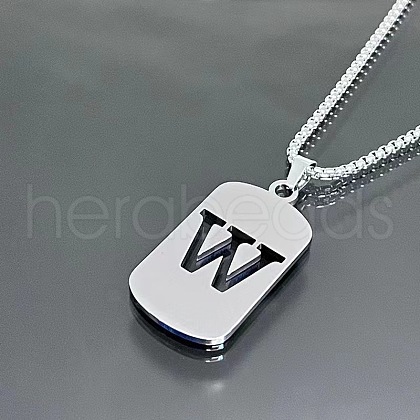 Rectangle with Laser Cut Letter 201 Stainless Steel Initial Pendant Necklaces WGA5E8C-23-1