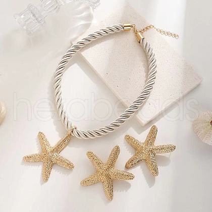 Starfish Alloy & Polyester Cord Pendant Necklaces & Stud Earrings Sets FS-WGCE349-01-1
