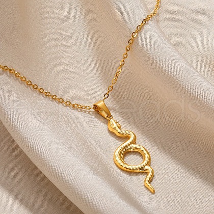 304 Stainless Steel Snake Pendant Necklaces for Women Men NJEW-Z063-03G-03-1