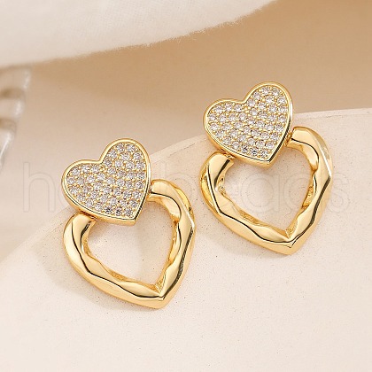 Brass Micro Pave Clear Cubic Zirconia Stud Earrings EJEW-M097-01A-G-1