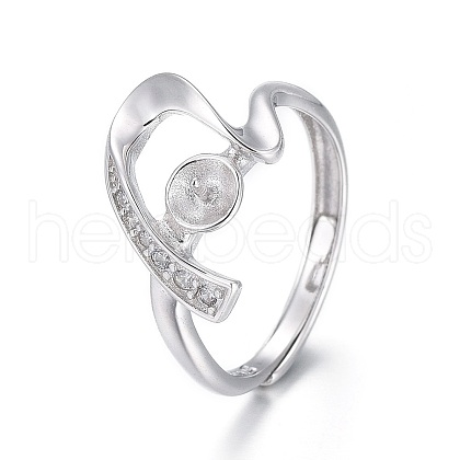Anti-Tarnish Adjustable Rhodium Plated 925 Sterling Silver Finger Ring Components STER-F048-23P-1