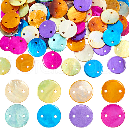   160Pcs 8 Colors Dyed Natural Akoya Shell Disc Links Connector Charms SSHEL-PH0001-30-1