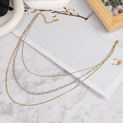 Fashionable Stainless Steel Box Chain 3 Layer Necklaces for Women SS0255-1
