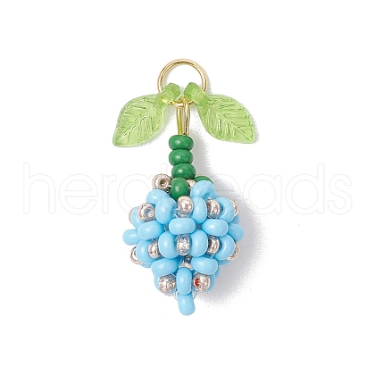 Glass Seed Beaded Flower Bud Pendants PALLOY-MZ00759-02-1