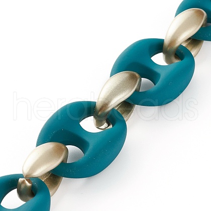 Handmade Spray Painted CCB Plastic & Rubberized Style Acrylic Coffee Bean Chains AJEW-JB00876-03-1