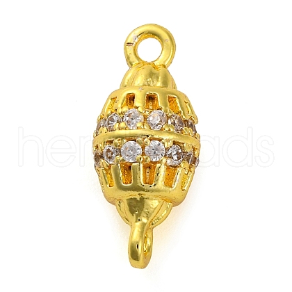 Brass Micro Pave Clear Cubic Zirconia Hollow Oval Connector Charms KK-A230-05A-G-1