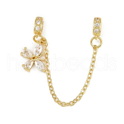 Brass Pave Clear Cubic Zirconia European Safety Chains with Charms KK-L236-15A-G-1