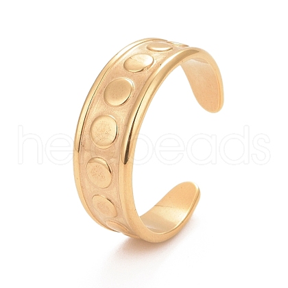 Ion Plating(IP) 304 Stainless Steel Flat Round Pattern Open Cuff Ring for Women RJEW-C025-01G-1