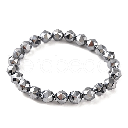 Faceted Star Cut Round Terahertz Stone Beaded Stretch Bracelets for Women Men BJEW-H590-04C-03-1