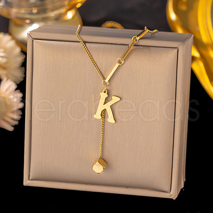304 Stainless Steel Cube Initial Pendant Necklaces FS-WG9AF3A-02-1