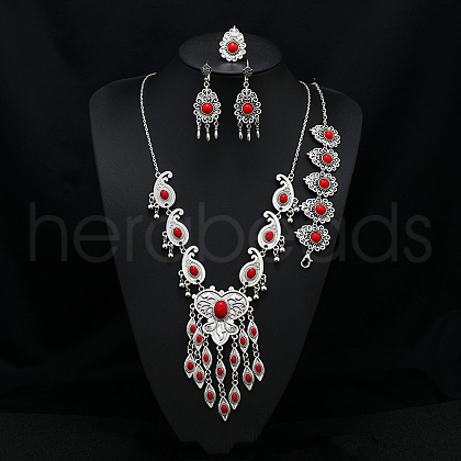 Teardrop Alloy with Resin Pendant Necklace & Stud Dangle Earring & Link Bracelet & Ring FS-WGB1F06-01-1