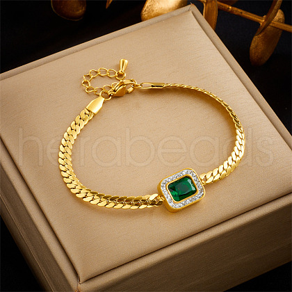 304 Stainless Steel Emerald Rhinestone Link Chain Anklets FS-WGEF8AA-07-1