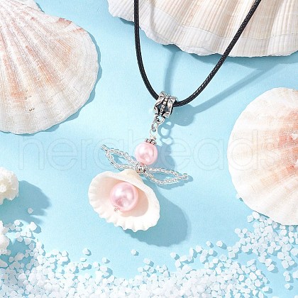 Clam Shell Pendant Necklaces NJEW-MZ00111-01-1