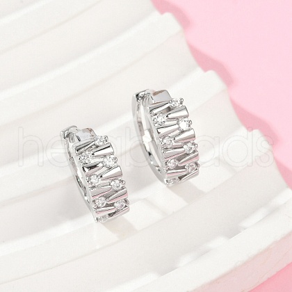 Brass Clear Cubic Zirconia Hoop Earrings EJEW-Q016-05P-1