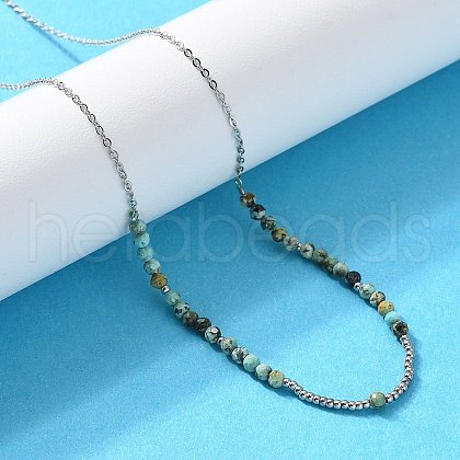 Faceted Round Natural African Turquoise(Jasper) Beaded Necklaces NJEW-A045-13P-1