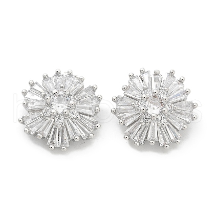 Rack Plating Brass Micro Pave Clear Cubic Zirconia Buttons KK-K293-14P-1