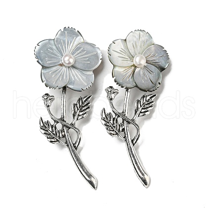 Black Lip Shell Flower Alloy Brooch JEWB-Z019-01C-1