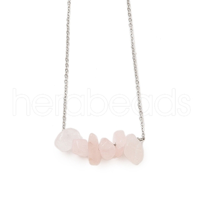 Natural Rose Quartz Chip Pendant Necklaces NJEW-JN05097-01-1