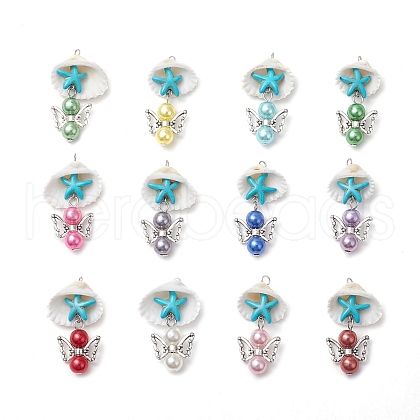 12Pcs Shell Pendants PALLOY-JF03695-02-1