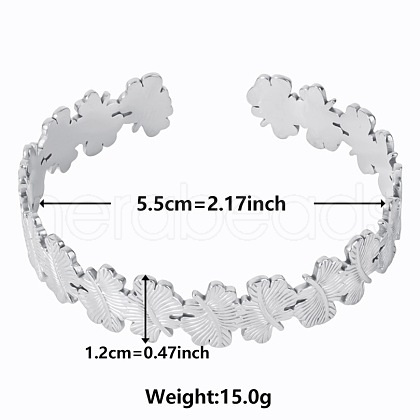 Non-Tarnish Stylish European and American Flower 304 Stainless Steel Cuff Bangles for Women UC5958-1-1