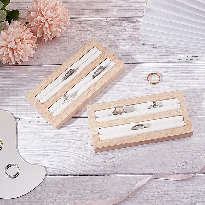 2-Slot Wooden Ring Display Stands ODIS-WH0025-88-1