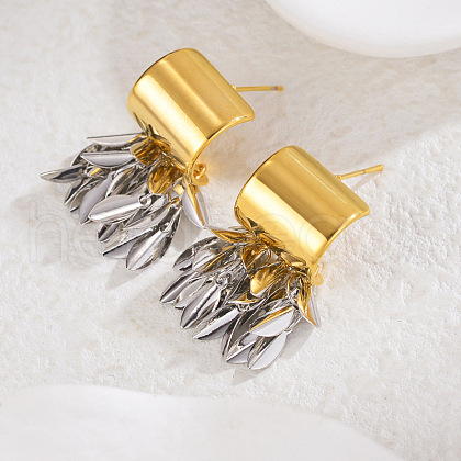 304 Stainless Steel Two Tone Leaf Stud Earrings EJEW-M101-02PG-1