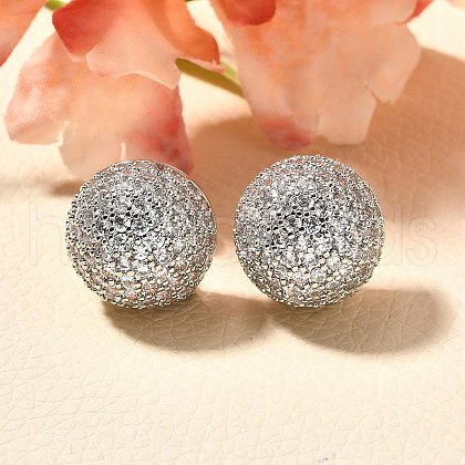 Half Round Brass Micro Pave Clear Cubic Zirconia Stud Earrings X-EJEW-C126-05P-1
