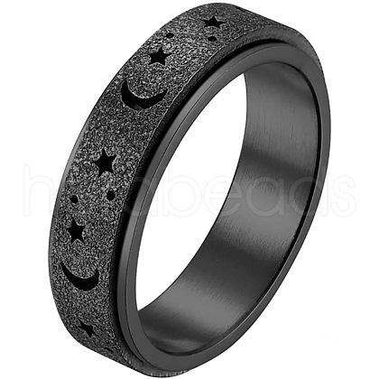 201 Stainless Steel Moon and Star Rotatable Finger Ring MOST-PW0001-005C-02-1