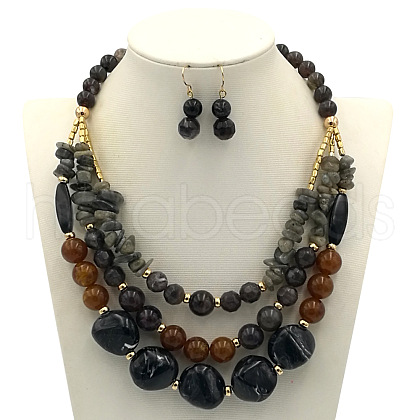 Acrylic Beaded Multilayer Necklaces & Dangle Earrings Sets for Women WGE7314-03-1