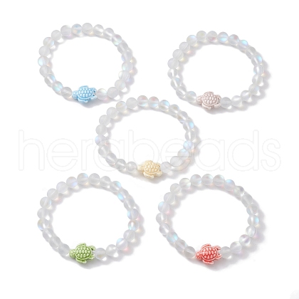 8mm Round Dyed Synthetic Moonstone Beaded Stretch Bracelets BJEW-JB10306-1