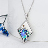 304 Stainless Steel Pave Natural Paua Shell & Mustard Seeds Rhombus with Mountain Faith Pendant Necklaces FS-WG4919D-01-2