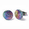 Ion Plating(IP) 304 Stainless Steel Textured Flat Round Stud Earrings for Women EJEW-F300-02MC-1