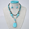 Teardrop Synthetic Turquoise Pendant Necklaces & Dangle Earrings & Stretch Bracelets Sets FS-WGCD8C0-01-1