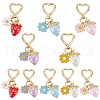 10Pcs 5 Colors Acrylic Strawberry & Alloy Enamel Flower Pendant Decorations HJEW-WR00003-1