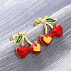 Cherry Brass Stud Earrings EJEW-H158-03G-1