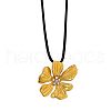 Flower 304 Stainless Steel Micro Pave Clear Cubic Zirconia Pendant Imitation Leather Cord Necklaces FS-WG6686F-01-2