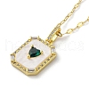 Rectangle with Heart Brass with Rhinestone Pendant Necklaces NJEW-Z026-05G-3