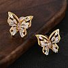 Butterfly Brass Micro Pave Cubic Zirconia Stud Earrings EJEW-B131-07G-02-1
