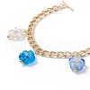 Lampwork Flower Charm Bracelet with Aluminium Curb Chains for Women BJEW-TA00176-02-2