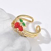 Brass Micro Pave Clear Cubic Zirconia Enamel Adjustable Cuff Rings for Women RJEW-G350-01F-G-2