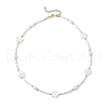 Heart Star Glass Seed Beads & Natural Cultured Freshwater Pearl & Shell Beaded Necklaces NJEW-TA00172-4