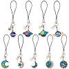 DELORIGIN 8pcs 8 style Cute Cartoon  Moon/Star/Planet Alloy Enamel Mobile Straps Lanyards HJEW-DR0001-01-1