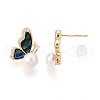Mother's Day Jewellery Butterfly Brass Natural Pearl Stud Earrings PEAR-N020-06U-2