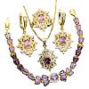 Flower Brass Pave Cubic Zirconia Pendant Necklaces & Earring & Ring & Link Bracelets Sets for Women FS-WG51B69-01-5