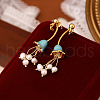 Flower Brass Enamel Dangle Stud Earrings EJEW-K308-07G-1