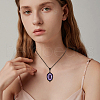 FIBLOOM 6Pcs 6 Colors Glass Oval Pendant Necklaces Set with Black Alloy Chains NJEW-FI0001-46-7